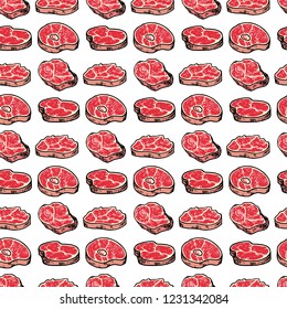 Seamless pattern hand drawn colorful meat. Doodle black sketch. Sign symbol. Decoration element. Isolated on white background. Flat design. Vector illustration.