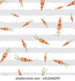 Seamless pattern with hand drawn colorful doodle carrots. Sketch style vector set. Striped Background. Minimalist design, great for fabrics, wallpapers, banners.