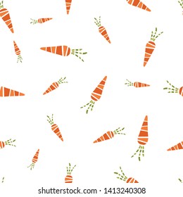 Seamless pattern with hand drawn colorful doodle carrots. Sketch style vector set. Striped Background. Minimalist design, great for fabrics, wallpapers, banners.