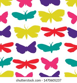 Seamless pattern with hand drawn colorful butterflies