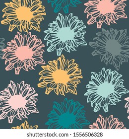 Seamless pattern with hand drawn colorful sunflowers