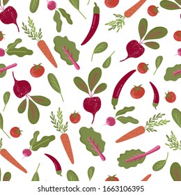 Seamless pattern with hand drawn colorful doodle vegetables