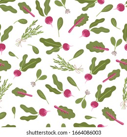 Patrón transparente con verduras de doodle coloreadas a mano