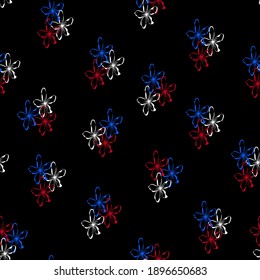 Seamless pattern with hand drawn colorful flowers in doodle style,simple floral illustration,tender print for wallpaper and wrapping paper,cover and interior design,fabric, red background