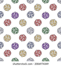 Seamless pattern with hand drawn colorful crystals on white background. Gemstone repeat texture.