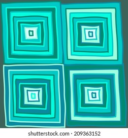Seamless pattern with hand drawn colorful squares on a black background, vector illustration