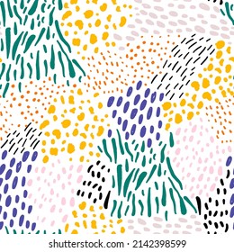 Seamless pattern with hand drawn colorful brush strokes on white background. Creative artistic modern texture for fabric, wrapping, textile, wallpaper, apparel. Vector illustration