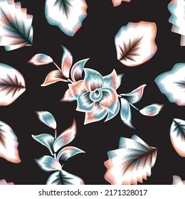 Seamless pattern with hand drawn colorful flowers on dark background. vector design. nature ornament. nature wallpaper. tropical background. floral background. foliage pattern. prints texture.