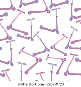 Seamless pattern with hand drawn colorful scooters on a white background. Clipping mask is used, vector illustration.