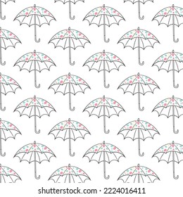 Seamless pattern with hand drawn colorful umbrellas. Childish texture. Great for fabric, textile Vector Illustration