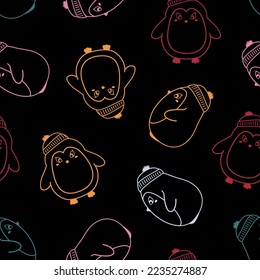 Pingüinos coloridos dibujados a mano sin foco 
