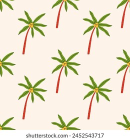 Seamless pattern with hand drawn colorful palm trees. Summer pattern with tropical palms. Design for printing tshirts, banners and promotional items. Vector illustration.