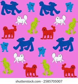 Seamless pattern with hand drawn colorful dogs. Modern isolated vector illustration.