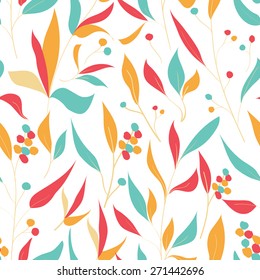 Seamless pattern with hand drawn colorful leaves . Hand drawn design for Thank you card, Greeting card or Invitation. Vector illustration.