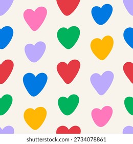 Patrón sin fisuras con corazones de colores dibujados a mano. Fondo plano de Vector Abstractas