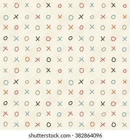 seamless pattern with hand drawn colorful  hipster XOXO on texture background