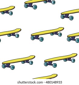 Seamless pattern with hand drawn colorful skateboards 