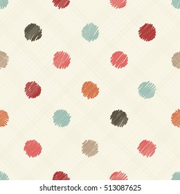 seamless pattern with hand drawn colorful polka dots on texture background.  Endless pattern can be used for ceramic tile, wallpaper, wrapping paper, invitation card, textile, web page background
