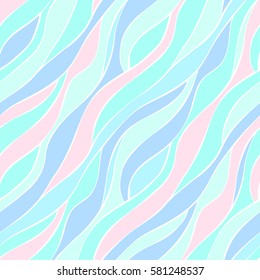 Seamless pattern with hand drawn colorful diagonal doodle Waves. For textile, background, wrapping paper, surface design. Abstract wavy drawings in light pastel colors