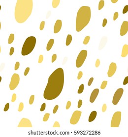 Seamless pattern with hand drawn colorful scattered confetti spots. Design for banner, poster, apparel design. Vector illustration in white, golden colors.