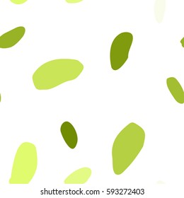 Seamless pattern with hand drawn colorful scattered confetti spots. Design for banner, poster, apparel design. Vector illustration in white, green colors.