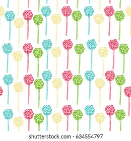 Seamless pattern with hand drawn colorful flowers