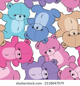 Seamless pattern with Hand Drawn Colorfull Teddy Bear vector illustration for kids print textile 