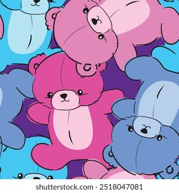 Seamless pattern with Hand Drawn Colorfull Teddy Bear vector illustration for kids print textile 