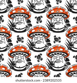 Seamless pattern with hand drawn colourful mushrooms. Creative childish pattern. Vector illustration