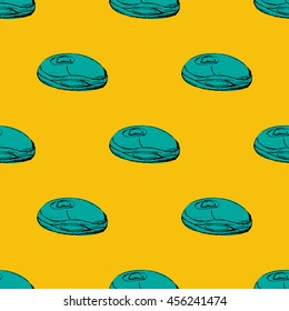 Seamless pattern with hand drawn computer mouse in vector. Yellow and blue