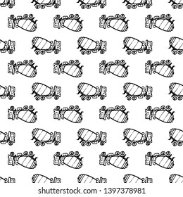 Seamless pattern hand drawn concrete mixer doodle. Sketch style icon. Decoration element. Isolated on white background. Flat design. Vector illustration.