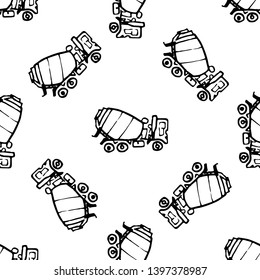 Seamless pattern hand drawn concrete mixer doodle. Sketch style icon. Decoration element. Isolated on white background. Flat design. Vector illustration.