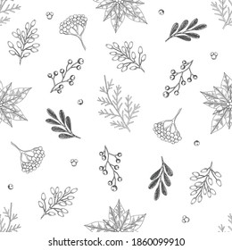 Seamless pattern with hand drawn cones,xmas tree. Christmas vector illustration.