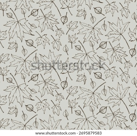 Seamless pattern with hand drawn contours of maple leaves