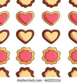 Seamless pattern with hand drawn cookies. Cartoon style.