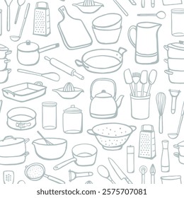 Seamless pattern with hand drawn cookware