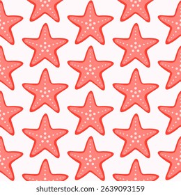 Seamless pattern of hand drawn coral starfish on isolated background. Design for summertime celebration, scrapbooking, wedding invitation, textile, home decor, nursery decoration, paper craft.  
