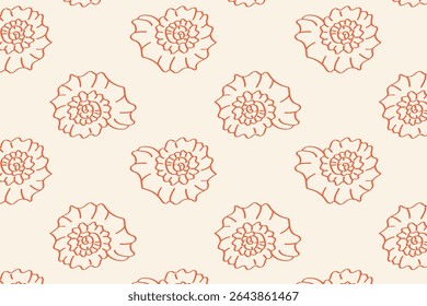 Seamless pattern with hand drawn coral shells on beige background, elegant texture for textiles, wrapping paper and summer decor.