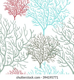 Seamless pattern with hand drawn corals on a white background. Vector illustration. Decorative texture.