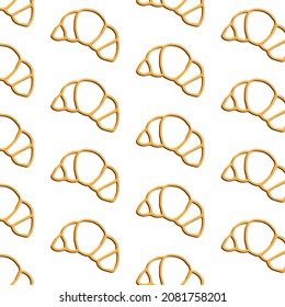 Seamless pattern with hand drawn croissants, buns on white background. Doodle, simple outline illustration. It can be used for decoration of textile, paper and other surfaces.