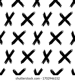 Seamless pattern with hand drawn cross symbols. Black sketch cross symbol on white background. Vector illustration