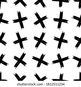 Seamless pattern with hand drawn cross symbols. Black sketch cross symbol on white background. Vector illustration