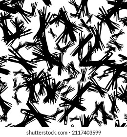 Seamless pattern with hand drawn cross symbols. Black sketch cross symbol on white background. Vector illustration