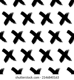 Seamless pattern with hand drawn cross symbols. Black sketch cross symbol on white background. Vector illustration
