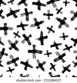 Seamless pattern with hand drawn cross symbols. Black sketch cross symbol on white background. Vector illustration