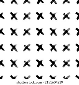 Seamless pattern with hand drawn cross symbols. Black sketch cross symbol on white background. Vector illustration