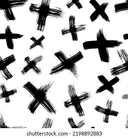 Seamless pattern with hand drawn cross symbols. Black sketch cross symbol on white background. Vector illustration