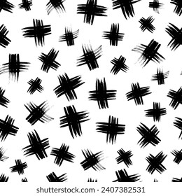 Seamless pattern with hand drawn cross symbols. Black sketch cross symbol on white background. Vector illustration