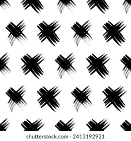 Seamless pattern with hand drawn cross symbols. Black sketch cross symbol on white background. Vector illustration