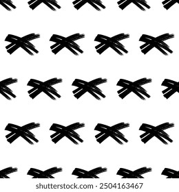 Nahtloses Muster mit handgezeichneten Kreuzsymbolen. Schwarzes Skizzen-Kreuz-Symbol auf weißem Hintergrund. Vektorgrafik